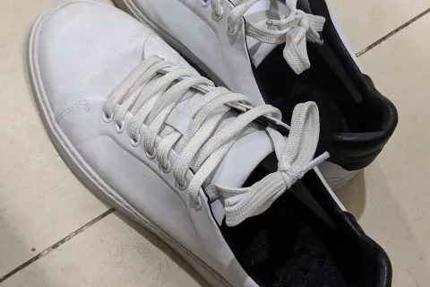 A pair of plain white sneakers